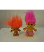 Pair of Vintage Troll Doll s Russ 4&quot; Hot Pink Hair 90s Ace 3&quot; Orange Hai... - £7.87 GBP
