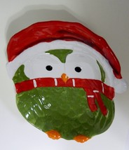 Owl Santa Claus Christmas Serving Bowl Red Hat Scarf Midwood Brands Green Red - £14.67 GBP