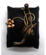 Vtg Gold Vermiel 12k G.F Brass &amp; Silver Tone Floral Brooch Signed Van Dell - $27.73 CAD