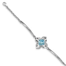 Silver RH-plated Clear/Blue Crystal Flower w/1in ext Bracelet QG4954 - £86.88 GBP