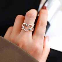 Heart Silvery Adjustable Ring Size 6 - £14.10 GBP