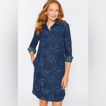 J. McLaughlin Amara Floral Print Jacquard Shirt Dress Blue Size Large NWT - £65.79 GBP