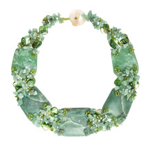 Chunky Jade and SeaShells Link Toggle Necklace - £65.78 GBP