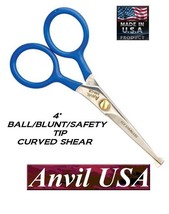 Anvil Pro 4&quot; SAFETY/BLUNT/BALL Tip End Curved Shear Scissor Pet Dog Cat Grooming - £30.10 GBP