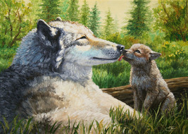 mother wolf pup affectionate kiss love ceramic tile mural medallion back... - £74.99 GBP+