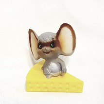 Vintage Mouse Sitting on Swiss Cheese Miniature Figure 2&quot; Plastic Hong K... - $14.99