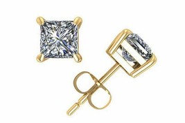 2.75CT Brilliant Princess Cut Solid 18K Yellow Gold PushBack Stud Earrings - £189.49 GBP