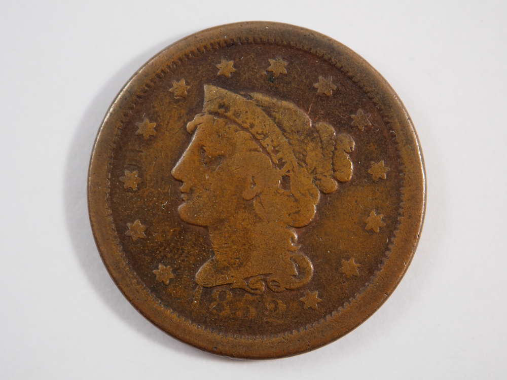 1852 Braided Hair Large Cent  Fine (F) Penny SKU 10029USC - $28.97