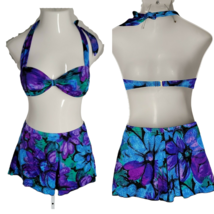 Jantzen 2 Piece Vintage Classy Halter Bikini Set ~ Purple &amp; Teal ~ Sz 8 - £86.74 GBP