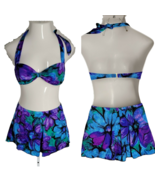 Jantzen 2 Piece Vintage Classy Halter Bikini Set ~ Purple &amp; Teal ~ Sz 8 - £86.53 GBP