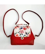 Handmade Red Faux Leather Carnation Floral Canvas Multiway Backpack 8.5&quot;... - $69.29