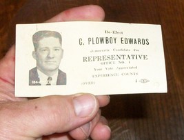 1945 Election Business Card Plowboy Edwards Mcalester Oklahoma WW2 Era Paper Vtg - £21.67 GBP
