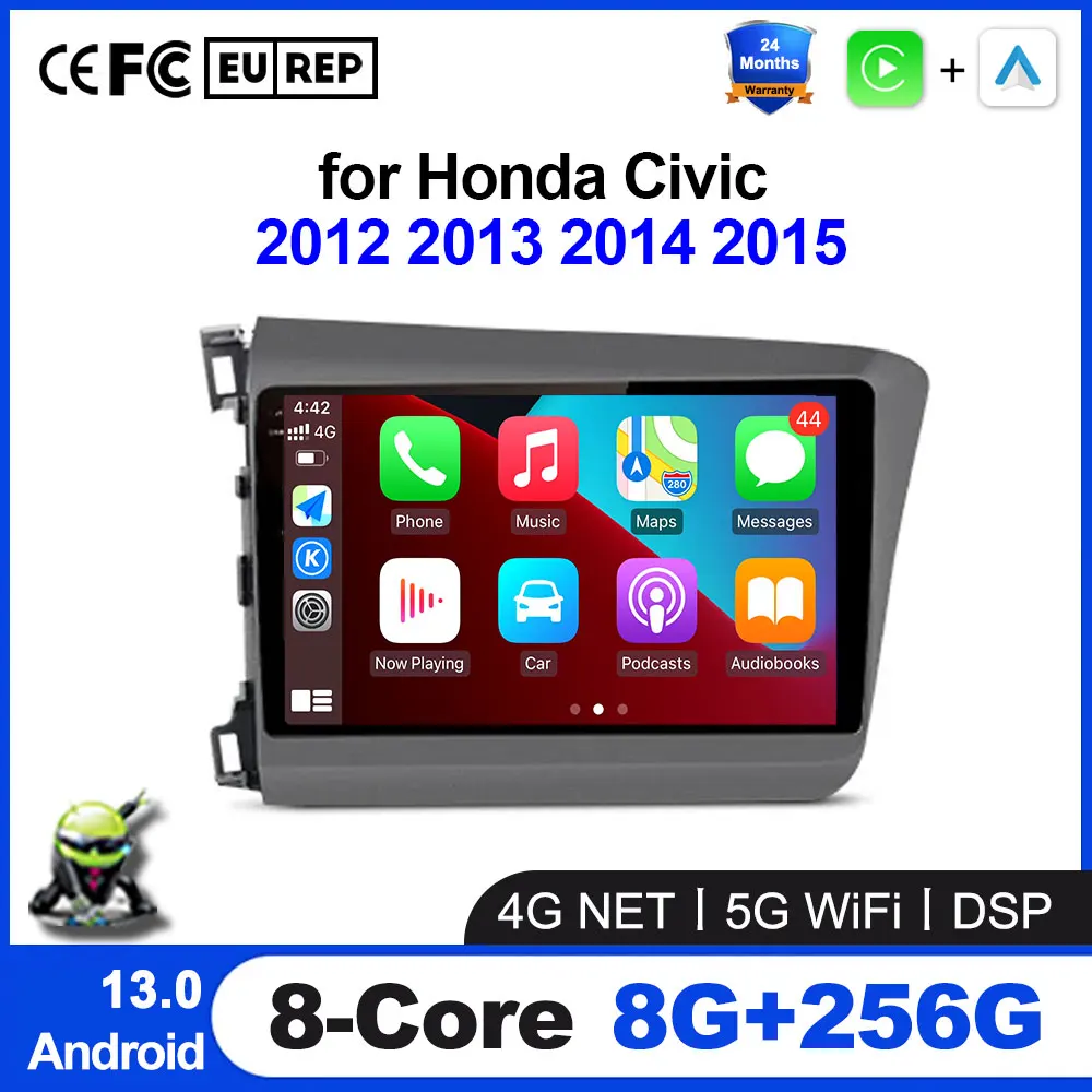 for Honda Civic 2012 2013 2014 2015 Android 13 Auto Radio Wireless Carplay Car - £121.72 GBP+