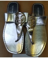 New BCBG BcbGirls Open Toe Sandals Strap Slides Flats Silver Womens Shoes Sz 7B - $21.05
