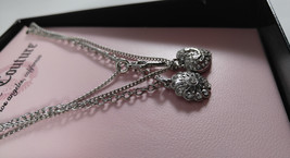 Juicy Couture Signed Layered Silver Chains Sparkle Heart Key Charm Necklace - £29.77 GBP