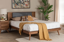 Rina Dark Gray Fabric and Walnut Brown Full Size Platform Bed - $332.00