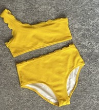 Old Navy Girls Bikini Swim Set One Shoulder Textured Yellow High Waist - $9.90