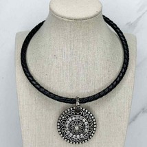 Chico&#39;s Black Braided Collar Rhinestone Studded Silver Tone Pendant Necklace - £10.09 GBP