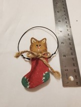 Christmas Stocking With Kitten - Handpainted Die Cut Wooden Ornament - £3.00 GBP