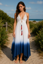 Artelier Nicole Miller Blue White Ombre Maxi Dress M Beaded Halter Tasse... - €61,70 EUR