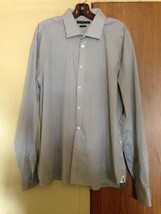 John Varvatos USA Cotton Blend White &amp; Black Check Shirt SZ 18/36/37 Sli... - $28.71