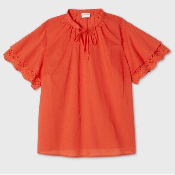 Primary image for Ava & Viv™ ~ Size 4XL ~ Short Sleeve w/Eyelet Trim ~ Cotton ~ Red Pullover Top