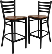 Black Ladder Back Metal Restaurant Barstool With Cherry Wood Seat, 2 Pack From - $252.94