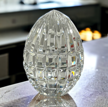 Heavy Crystal Egg Paperweight Solid Clear Cut Extra Large Poland 4.25” 2lb - £73.56 GBP