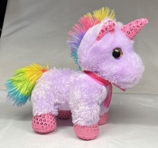 MTY International Rainbow Unicorn Sequin Plush Stuffed Purple Toy 8&quot; Tall - $6.50
