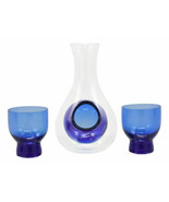 Japanese Blue Infused Glass Sake Set Cold Flask With Ice Pouch And 2 Blu... - £22.80 GBP