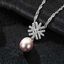 Freshwater Pearl Pendant S925 Silver Micro Zircon Necklace Water Wave Chain Fash - £17.54 GBP