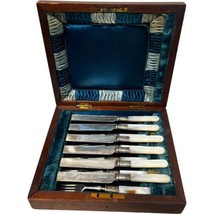 Antique Victorian Silverplated Mother of Pearl Boxed Fruit Fish Set 12 P... - £93.65 GBP