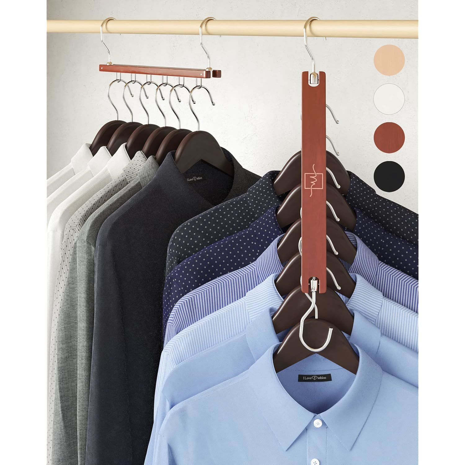 Space Saving Hangers For Closet Organizer - 4 Pack European Beechwood Shirt Orga