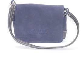 Ralph Lauren Blue Canvas Flap Over Hobo Bag Purse Handbag Black Trim - £23.90 GBP