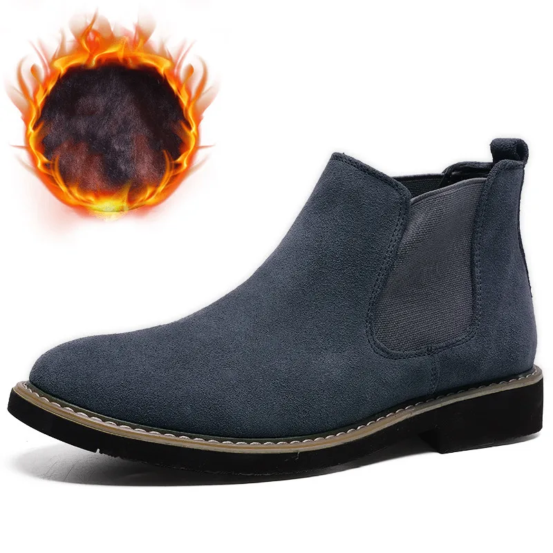 N chelsea boots suede leather western ankle boots men warm fur winter snow boots casual thumb200