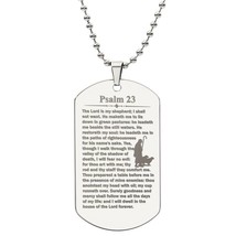 Psalm 23 English Lord is My Shepherd Engraved Dog Tag Bible Necklace  Stainless - £37.62 GBP+