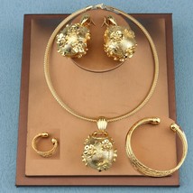 Round Jewelry Sets for Women Thick Necklace Big Earrings Bracelet Ring Dubai Gol - £37.16 GBP