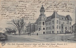 Newport R I~City HALL-TOWNSEND Industrial SCHOOL-NEW High SCHOOL~1906 Postcard - £8.28 GBP