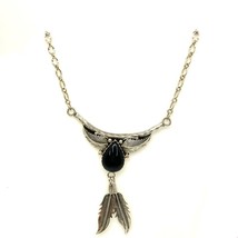Vintage Sterling Signed Keith James Navajo Black Onyx Feather Chain Necklace 22 - £154.31 GBP