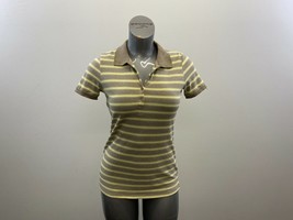 Pure Alfred Sung Women&#39;s Polo Shirt Size Medium Gray Yellow Striped Short Sleeve - £7.08 GBP