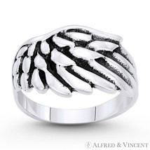 Angel&#39;s / Eagle Wing Feather Charm Solid 925 Sterling Silver Wide Statement Ring - £20.74 GBP