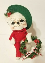 2005 Annalee 6 ½” White Christmas Mouse w/ Top Hat, Scarf  Wreath Candy Canes - $24.95