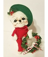 2005 Annalee 6 ½” White Christmas Mouse w/ Top Hat, Scarf  Wreath Candy ... - £19.61 GBP