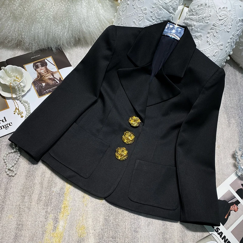 Elegant Three Dimensional Flower Black Suit Jacket  Fall   Women&#39;s Autumn Single - £229.84 GBP