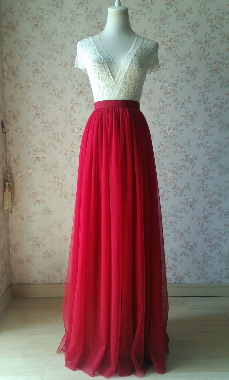 Red tulle maxi bridesmaid wedding skirt 38 750 06