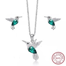 COCOM 925 Sterling Silver Hummingbird Crystal Jewelry Set for Women Girls Pendan - £55.27 GBP