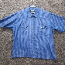 Panhandle Slim Shirt Men XL Blue Vertical Striped Western Pearl Snap Nice - $23.10