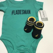 Nautica Socks Infant Booties 0-6M &amp; NWT Carter’s #LADIESMAN Bodysuit Sz 3M - £10.76 GBP