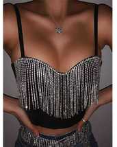 Women Black Rhinestone Diamond Sexy Sleeveless Adjustable Spaghetti Strap Summer - £11.97 GBP