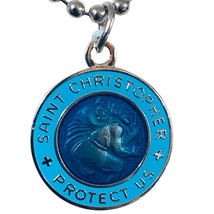 SAINT CHRISTOPHER Medal Silver Plated Hand-Enameled Royal Blue 18&quot; Ball ... - $1,570.51 MXN